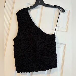 COS Black Textured One-Shoulder Top